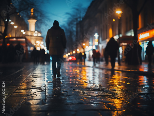 Out-of-focus depiction of a night street in Kiev