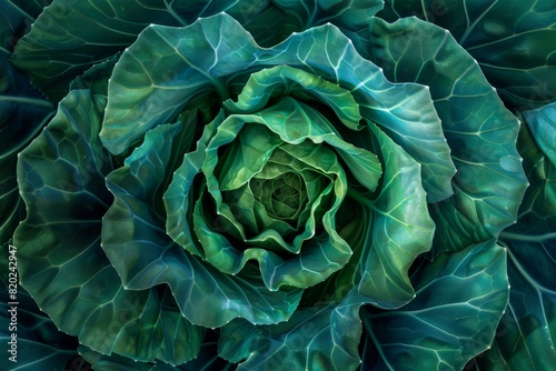 Close up of green cabbage with flowerlike leaves