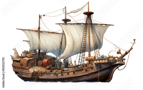 Isolated Whaling Boat with Harpoons on isolated white background. PNG