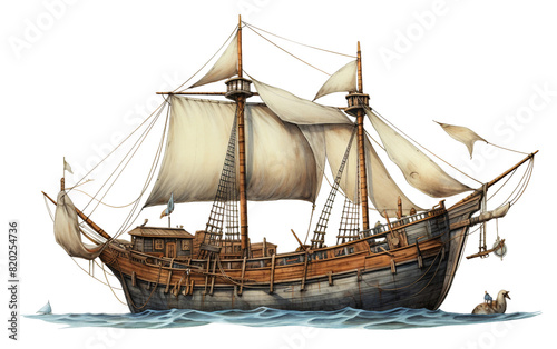 Equipment Loaded Whaling Boat on isolated white background. PNG