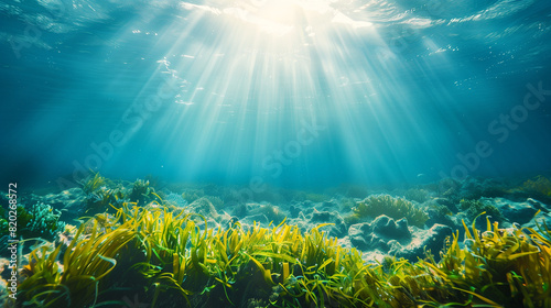 Underwater View of Seaweed and Sunlight