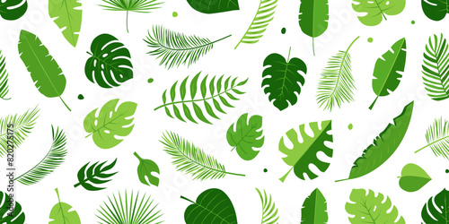 Jungle leaf seamless pattern, palm tropic background, summer cute plant and tree, cartoon abstract hawaii forest, exotic banana ornament, tropical floral print. Foliage repeat vector illustration
