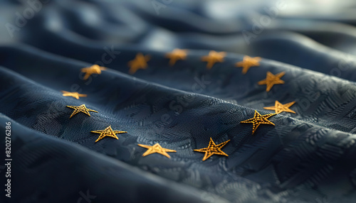 European Union flag with a textured fabric surface. Generated by AI.