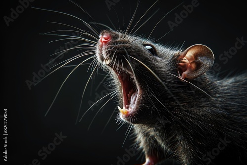 A menacing rat against a dark backdrop, representing rodents as disease carriers. Beware the danger of this snarling mouse.