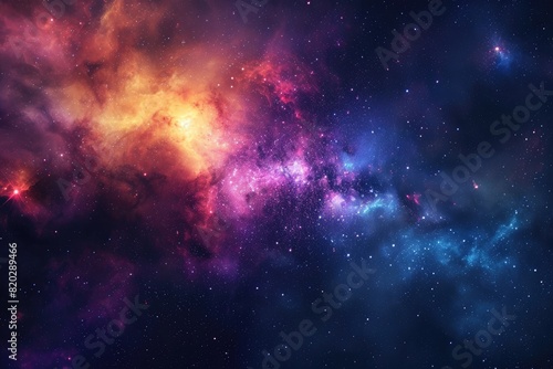 Colorful galaxy with stars and planets in motion