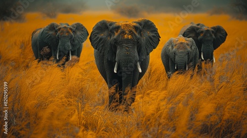African Savannah elephant herd.