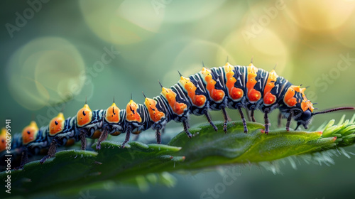 Caterpillar on green leaf: Natural beauty of nature