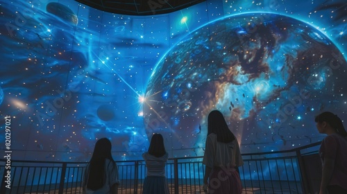 planetarium with a 360-degree view of the night sky, showing high-resolution projections of celestial bodies and constellations, with visitors gazing in awe, capturing the magic of astrology and the u