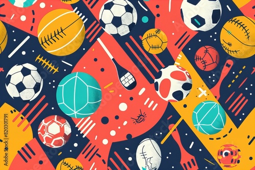 Different sports balls in a close-up pattern