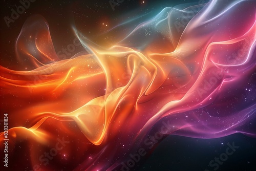 A close up of a colorful background with a flowing fabric