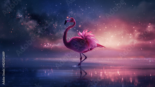 Pink Flamingo Standing on Body of Water