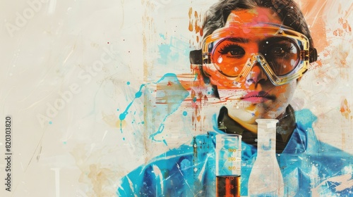 A young scientist wearing goggles is working in a laboratory. AIGZ01