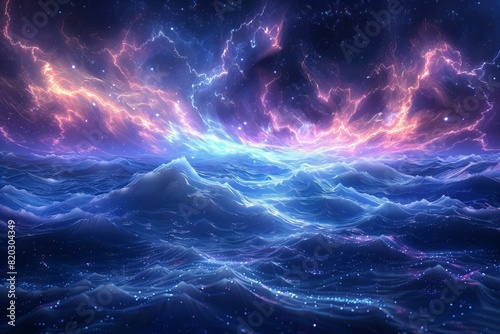 A mesmerizing space scene featuring a blue and purple nebula