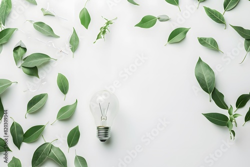 Green Energy Concept with Light Bulb and Leaves