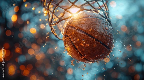 Loss of ball in the net, score the winning points with generation AI basketball concept