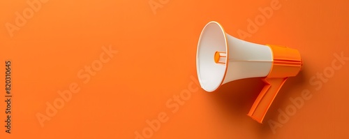 Craft Paper Megaphone on Orange Background with Space for Text