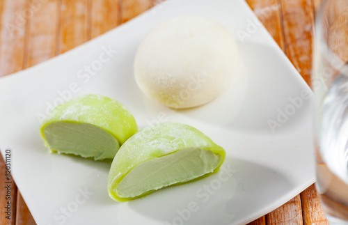 Japanese matcha and original mochi or daifuku dessert