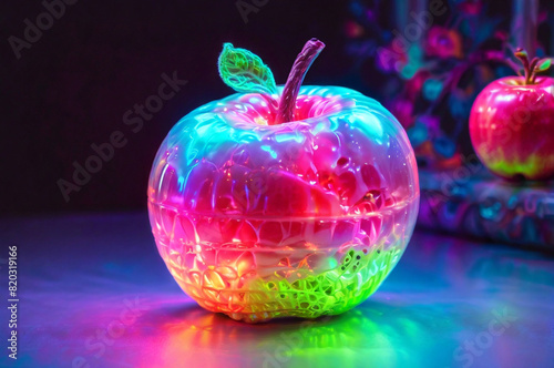Crochet Amigurumi Apple with Ethereal Glow - Crafting Charm with Negative Space.