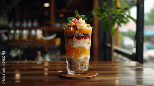 Colorful halo-halo in tall glass - authentic filipino dessert for summer enjoyment