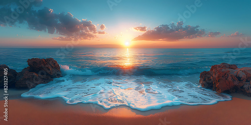 Sunset Seascape on Sandy Beach