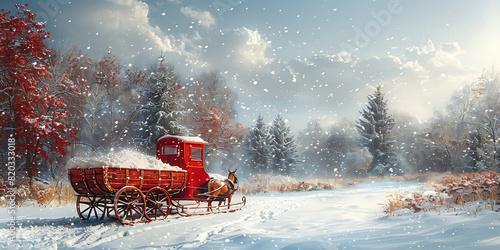 Magical Winter Sleigh Ride: Minimalistic Design with Warm Colors
