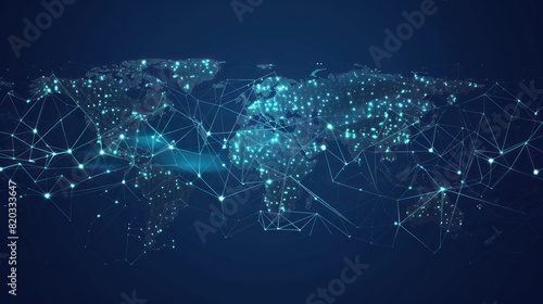 Futuristic blue world map with digital internet technology connection. Generated AI image