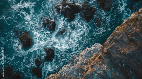 Aerial View of Ocean and Rocks