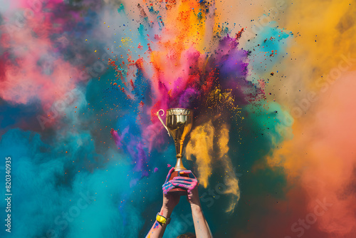Celebration explosion: vivid victory with colorful powder burst