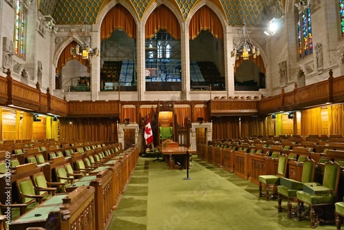 The interior of the House of Commons, Ottawa, Canada. The Canadian Houses of Parliament date back to 1867