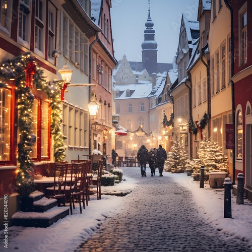 Old Town of Tallinn in winter with christmas decorations. Estonia