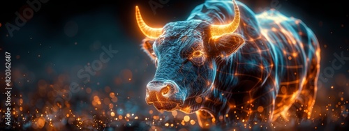 Neon-Lit X-Ray Bovine: A Radiant Symbol of the Future Bullish Market, Fusing Finance and Cutting-Edge Technology in a Captivating 4K Wallpaper Background Generated by AI.