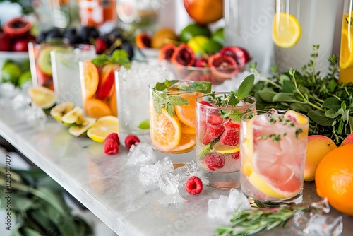 fresh fruits and herbs lining bar for innovative mocktail recipes nonalcoholic drink ingredients concept photo