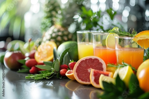 fresh fruits and herbs lining bar for innovative mocktail recipes nonalcoholic drink ingredients concept photo