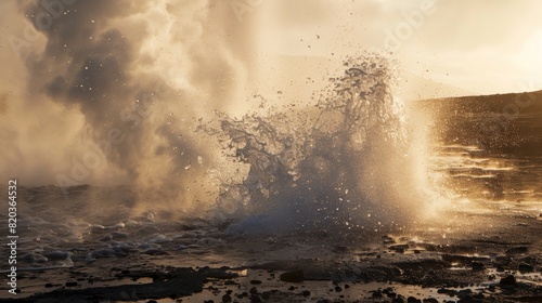 A violent surge of boiling water shooting upwards from the ground