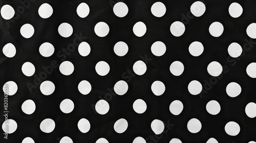 Black and white polka dots pattern with white circles on black background. texture of fabric for textile design.
