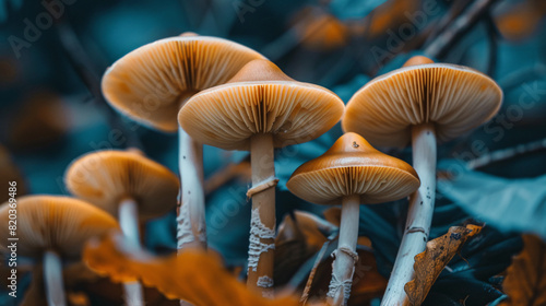 Close-up shot mushroom amoled fractal dark background.