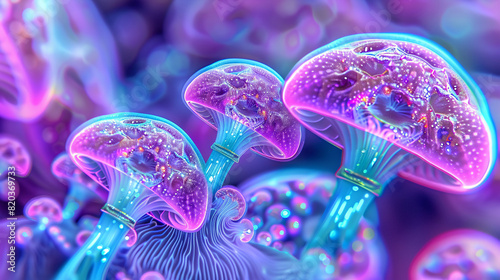 Up close photo fractal background of mushrooms
