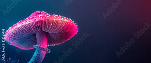 Close-up of a mushroom with a fractal background with copy space for text