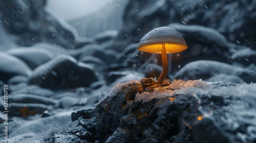 Close-up shot mushroom amoled fractal background