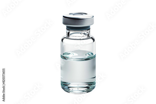 A small transparent bottle with liquid inside, sealed with a grey lid.