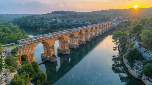 Aerial shot of the Pont du Gard Roman aqueduct