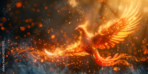 Phoenix bird fire fantasy firebird abstract magic 3D eagle animal.