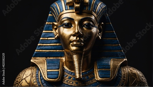 egyptian emperor statue close up portrait on plain black background from Generative AI