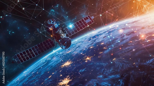Satellite communication side view illustrating orbital tech cybernetic tone Vivid