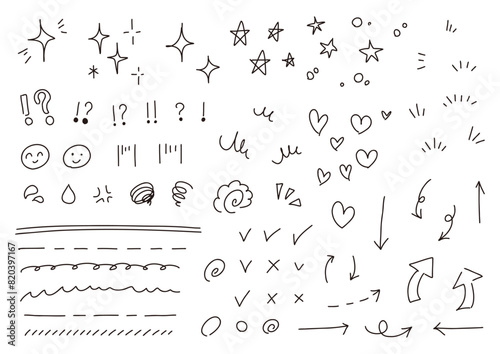 手描きの感情のあしらいの漫符や矢印アンダーライン イラスト アイコンセット