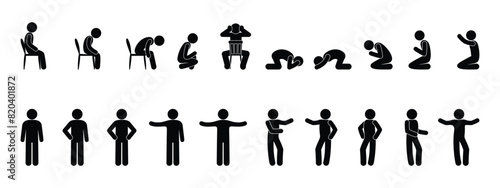 set of icons man, stick figure people, human silhouettes, stickmen isolated on white background