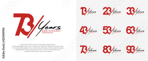 anniversary logotype vector design with slash and black handwriting red color for special day
