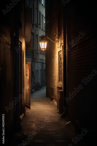 Street lights at night in the old town of Lviv, Ukraine