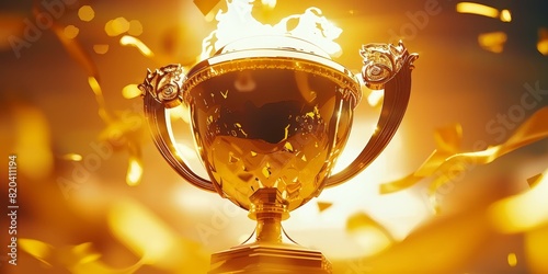  Illustration of a gleaming golden trophy awarded for first place in the championship, 