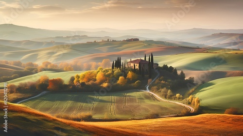 Beautiful autumn landscape in Tuscany, Italy, Europe.